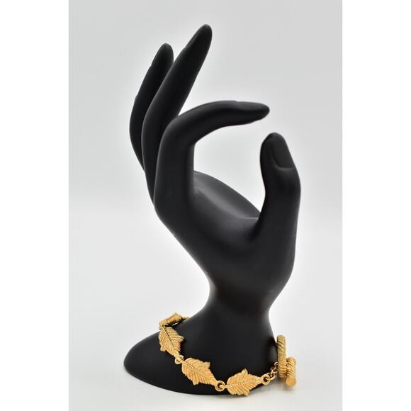 Givenchy Vintage Leaf Bracelet Brushed Gold Matte Textured 1980s Signed Bin4 - Picture 5 of 16